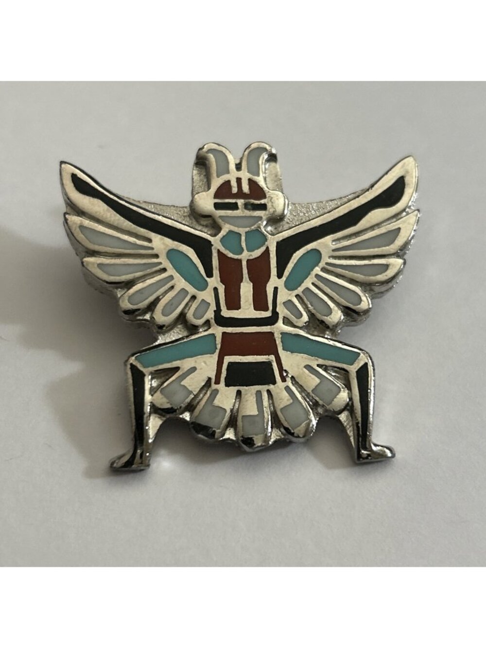 Native American Zuni Knifewing Dancer Bolo Tie Slide Pendant Turquoise & Silver
